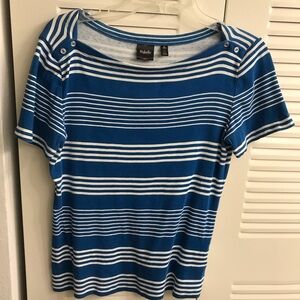 Rafaella Blue and White Fitted Short Sleeve T-Shirt